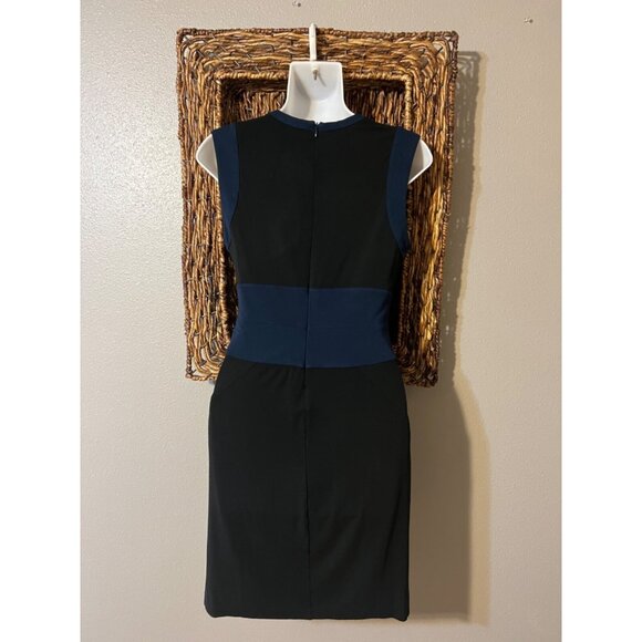 DVF Diane Von Furstenberg Dress 4 Navy Blue Trim on Black Stretch Career - Picture 8 of 13
